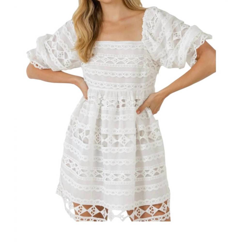 NEW 2.7 AUGUST APPAREL puff pastry dress in white